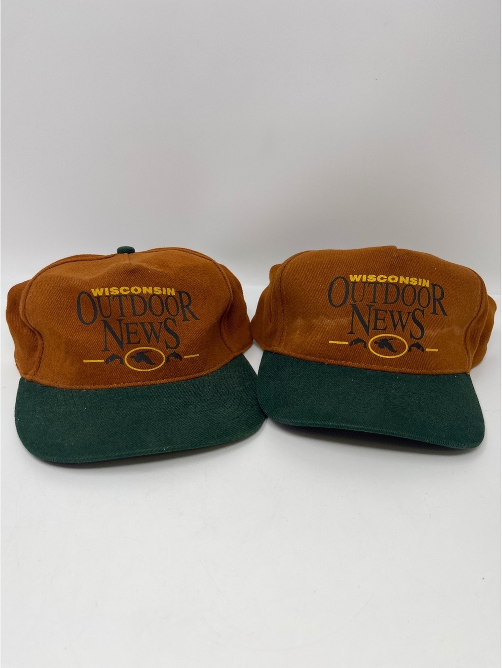 2 Lot Vintage WI Outdoor News Snapback Hat Cap Brown Green Fishing Hunting